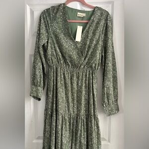 Three Bird Nest Olive Floral V-Neck Dress